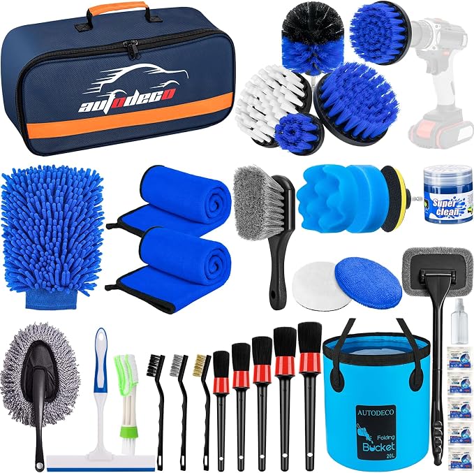 AUTODECO 34Pcs Car Detailing Brush Set, Car Detailing Kit, Auto Detailing Drill by AUTODECO