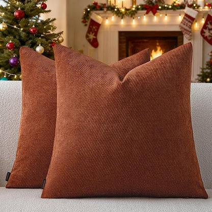 a moment Pack of 2 Decorative Christmas Chenille Throw Pillow Covers with Twill Cushion Covers for Sofa Living Room Couch Bed 18x18 Inch Rust