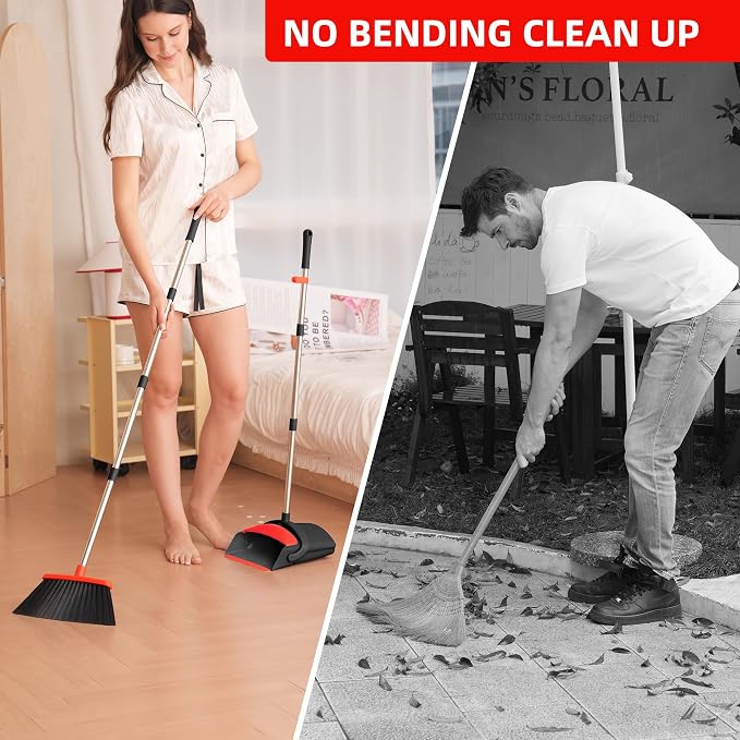 Broom and Dustpan Set for Home, 52-in Long Adjustable Handle Angle Broom for - Image 7