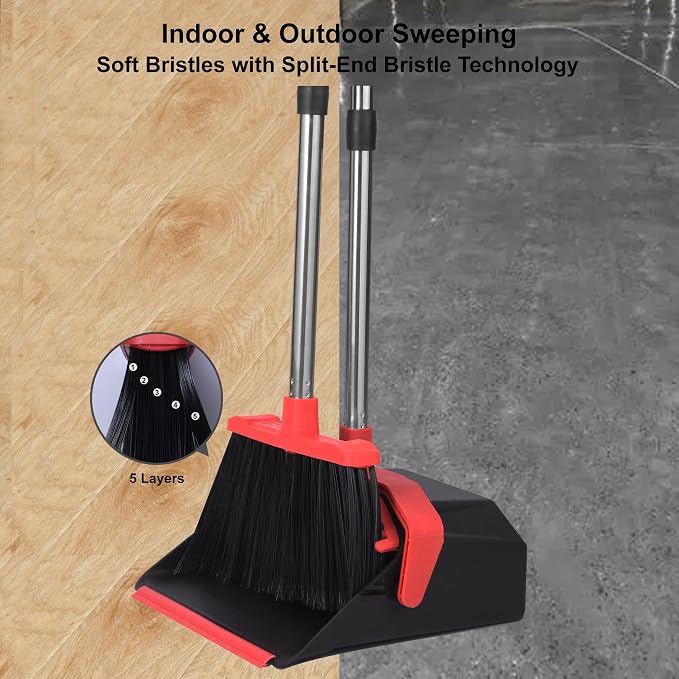 Upgrade Broom and Dustpan Set, Large Upright Stand Up Broom and Dustpan - Image 4