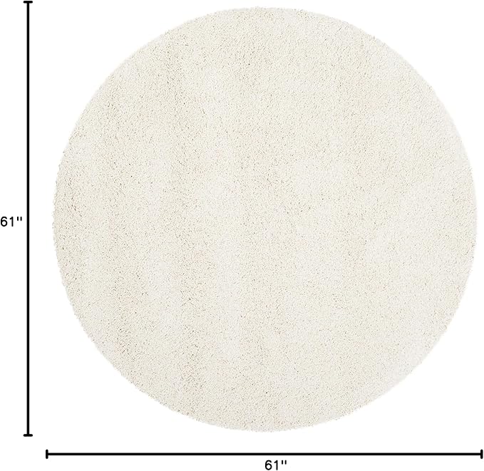 SAFAVIEH Milan Shag Collection Area Rug - 5'1" Round, Ivory, Solid Design, Non-Shedding & Easy Care, 2-inch Thick Ideal for High Traffic Areas in Living Room, Bedroom (SG180-1212)