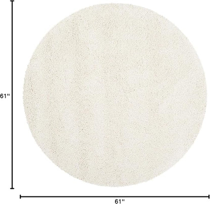 SAFAVIEH Milan Shag Collection Area Rug - 5'1" Round, Ivory, Solid Design, Non-Shedding & Easy Care, 2-inch Thick Ideal for High Traffic Areas in Living Room, Bedroom (SG180-1212)