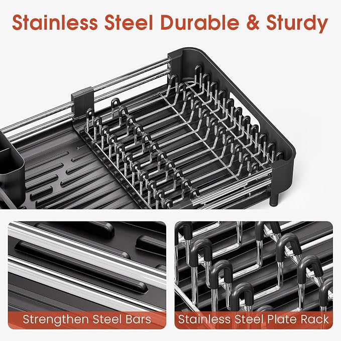 Dish Drying Rack for Kitchen Counter, Extendable Dish Rack - Image 3