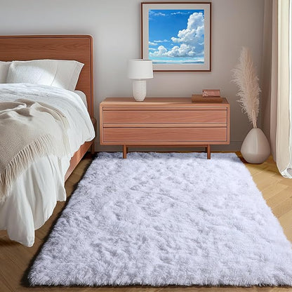 ONASAR White Area Rugs for Bedroom Fluffy, 4x6 Soft Shag Plush Bedside Rug, Living Room Indoor Floor Carpet, Washable Carpets for Nursery Kids Girls Boys Teen Baby Dorm Playroom Home Office Decor