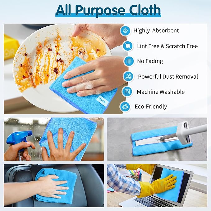 FIXSMITH Blue Microfiber Cleaning Cloth -Pack of 8, Highly Absorbent Cleaning - Image 5