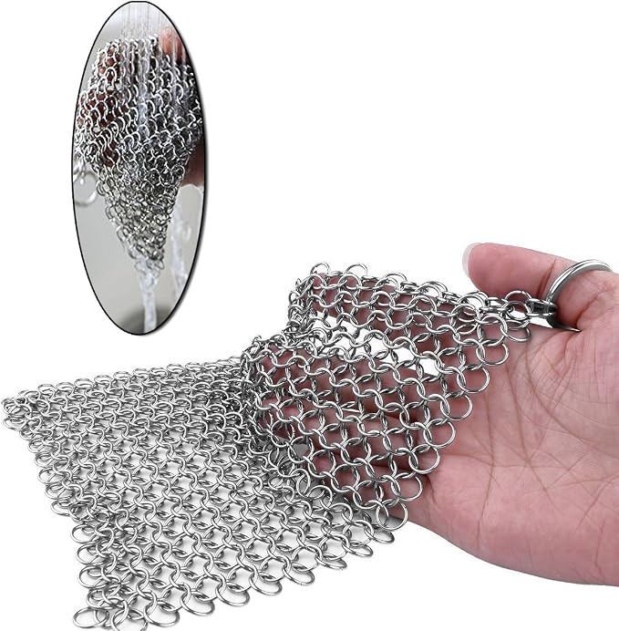 Cast Iron Scrubber 316 Stainless Steel Skillet Cleaner 8"x6" Chainmail Scrubber - Image 6