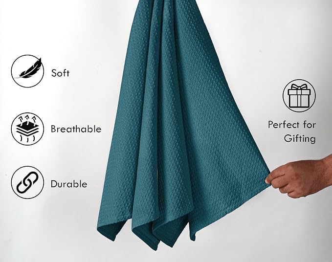 Teal Waffle Dishcloths, and Absorbent, 100% Cotton, Quick Drying, Machine - Image 2