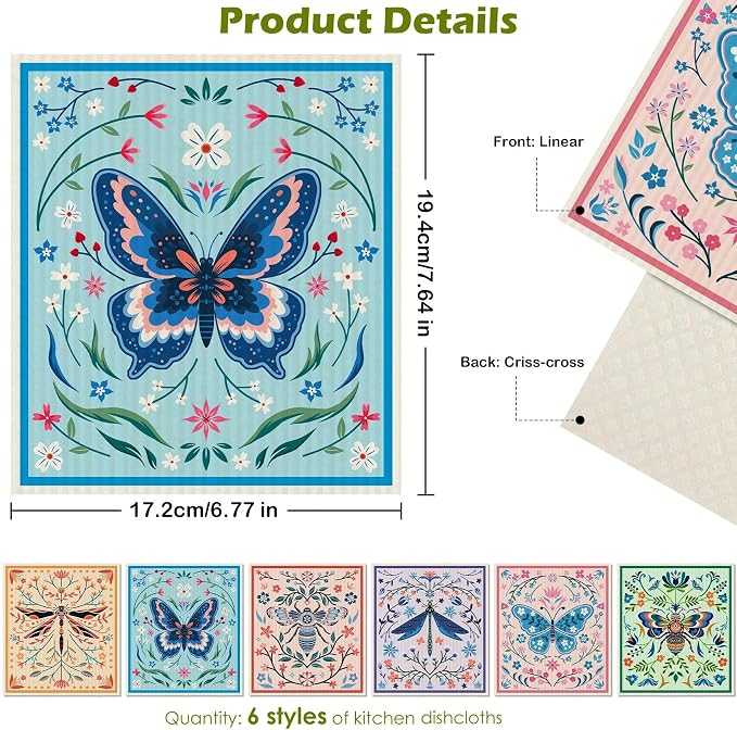 6 Packs Swedish Paper Cloths for Kitchen, Reusable Paper Towels Washable Dish - Image 2