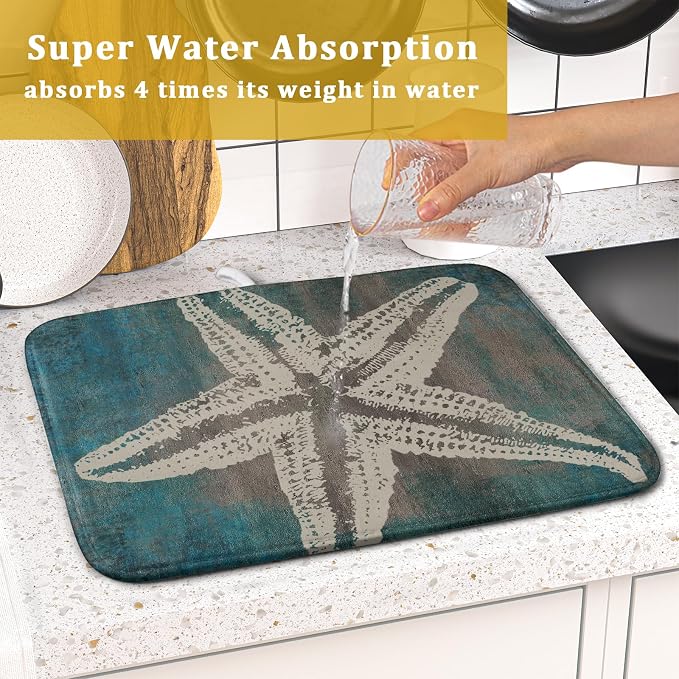 Giwawa Vintage Starfish Dish Drying Mat Coastal Beachy Nautical Drainer Rack - Image 7