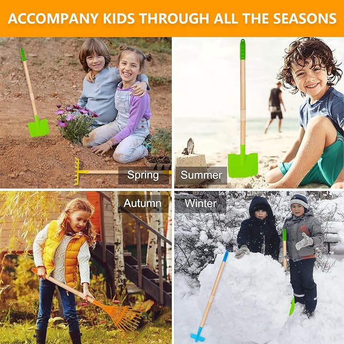 Kids Shovel, Rake for Leaves, Hoe and Broom, Gardening Yard Outdoor Toy Gifts - Image 5