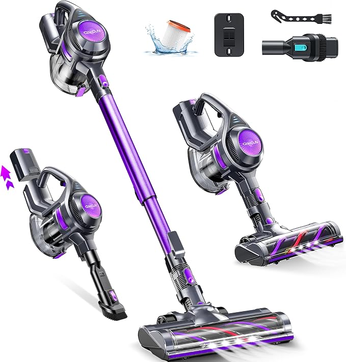 Cordless Vacuum Cleaner, Rapid Clean 23 Kpa Powerful Suction, 1.3 L Large by Qikcln