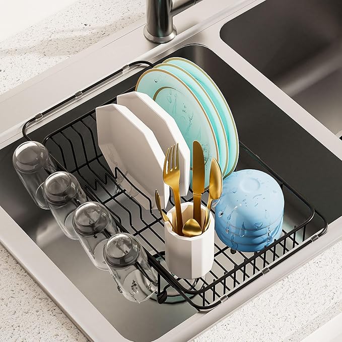 Dish Drying Rack in Sink Expandable Stainless Steel Kitchen Dish Drainer by AIDERLY