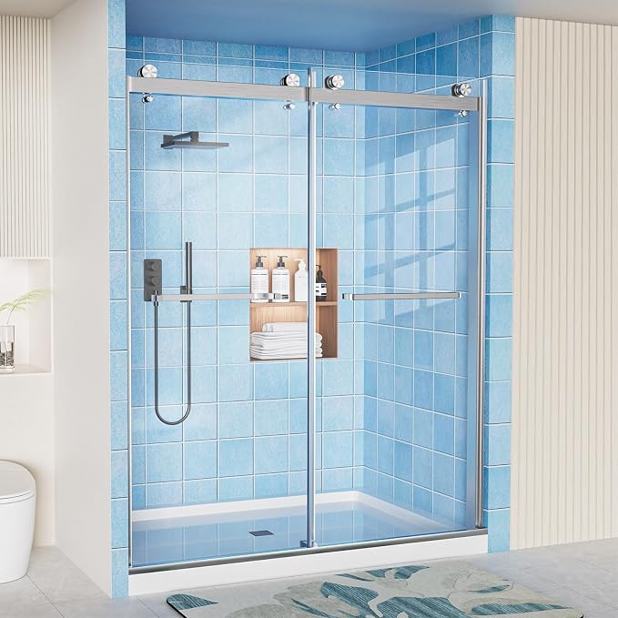 Frameless Shower Door, 56-60" W x 72" H Double Sliding Shower Doors, 1/4" Thick by Unknown
