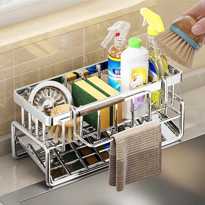 Sponge Holder for Kitchen Sink, Sink Caddy Organizers Stainless Steel, 30°Tilt by CITZCFYU