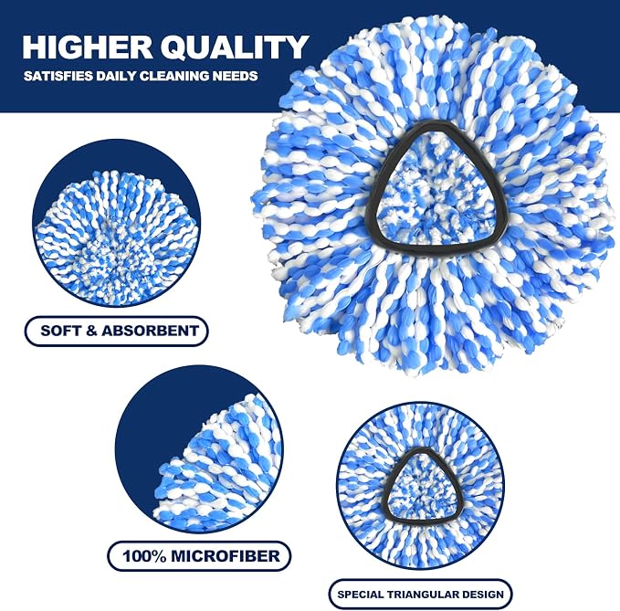 Spin Mop Replacement Head, 3 Pack Mop Replacement Head, Easy Cleaning, - Image 4