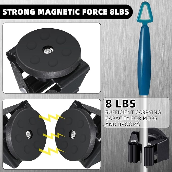 2 Pcs Magnetic Mop Broom Holder Movable Magnetic Broom Holder Rack, Anti Slip - Image 3