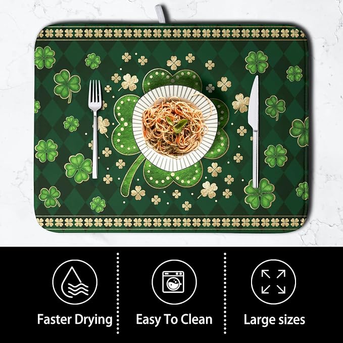 St Patrick's Day Green Shamrock Dish Drying Mat - Image 4
