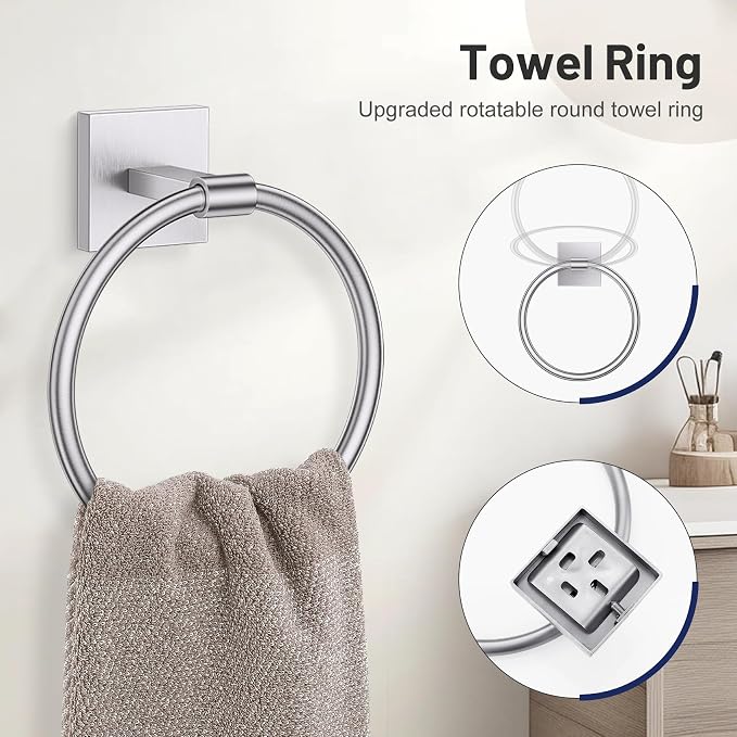 Towel Ring Set 4 Piece Bathroom Hardware Set Includes Towel Ring 2 Towel Hooks - Image 3