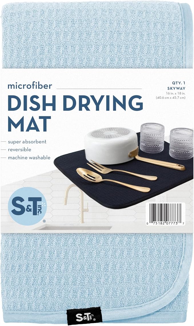 S&T INC. Dish Drying Mat, 16” x 18”, Absorbent Microfiber Kitchen Counter Mat - Image 8