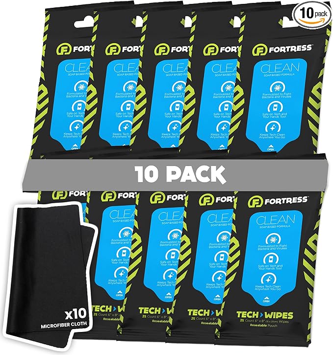 Fortress Electronic Wipes With Microfiber Cloth To-Go Tech Wipes by Fortress