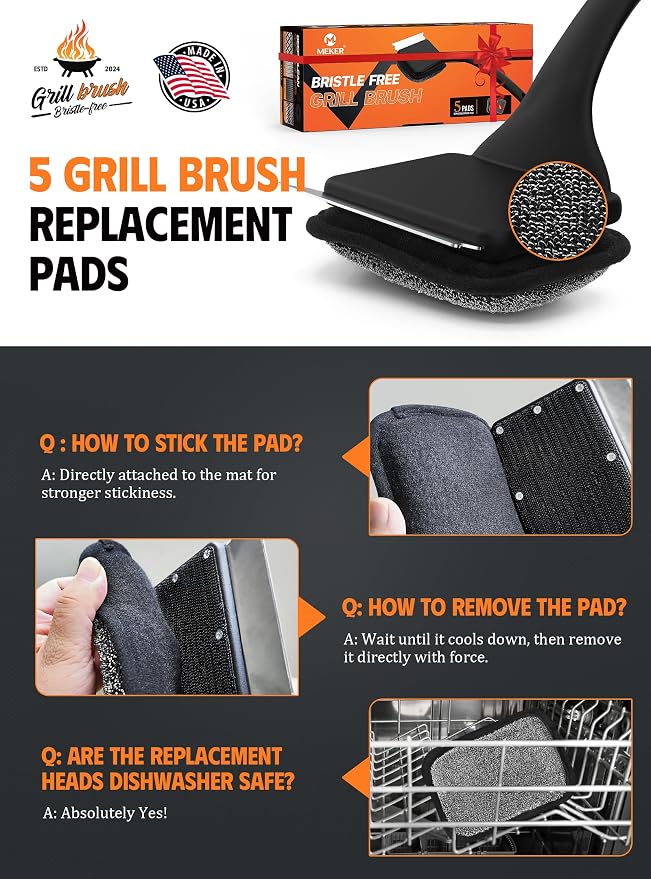 MEKER Grill Brush Bristle Free Replacement Pad, Ultra Safe Cleaning, Grill - Image 4