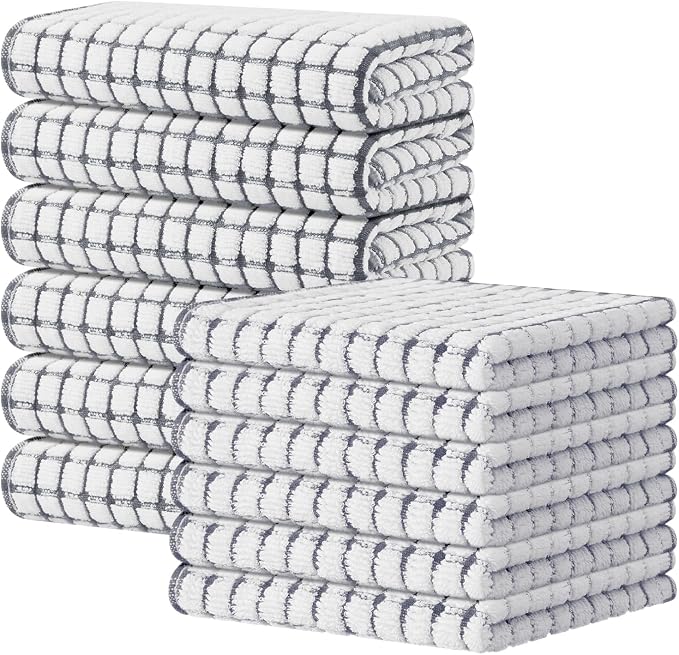 Kitinjoy Cotton 12 Pack Kitchen Towels and Dishcloths Sets, 16 x 25 Inch & 12 X by Kitinjoy