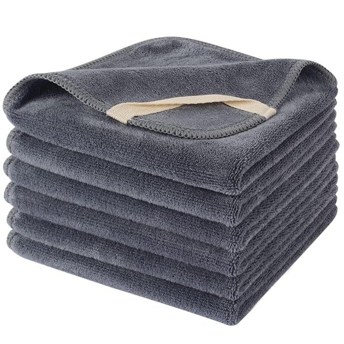 SINLAND Microfiber Facial Cloths Fast Drying Washcloth 12inch x 12inch Grey 6 by SINLAND