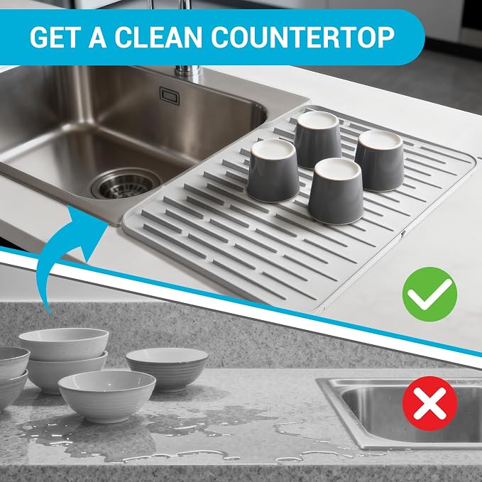 Silicone Dish Drying Mat for Kitchen Counter, Foldable & Heat Resistant Drying - Image 6