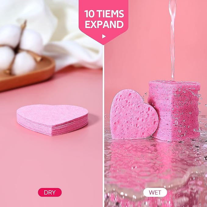 GAINWELL 50-Count Heart Shape Compressed Facial Sponges - Image 4