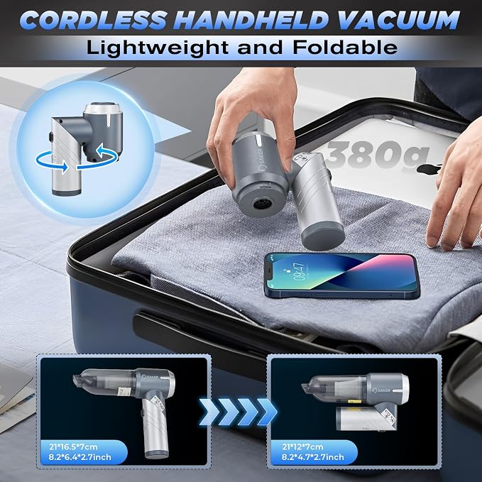 Saker Car Vacuum Cleaner 17000PA Foldable 3 in 1 Mini Handheld Vacuums Portable - Image 6