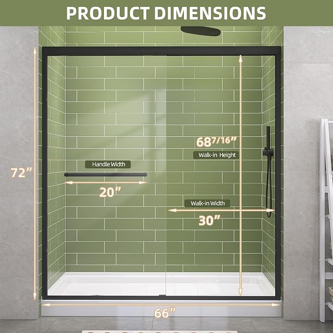 GETPRO Shower Door Double Sliding 62-66 in. W x 72 in. H Semi-Frameless Bypasss - Image 9