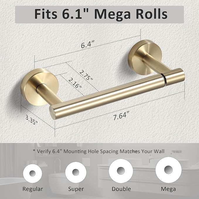 BVL Toilet Paper Holder Brushed Gold Wall Mount Stainless Steel 304 Large Mega - Image 6
