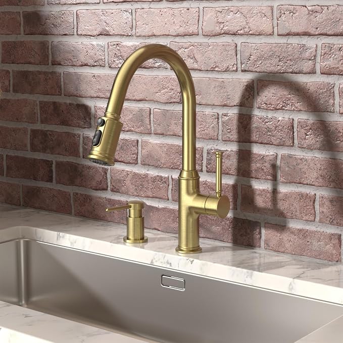Lava Odoro Gold Soap Dispenser for Kitchen Sink, Modern Brass Built in - Image 2