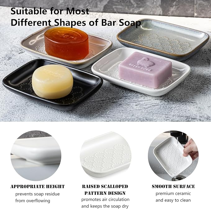 Gomakren Soap Dish for Shower, Ceramic Soap Dishes for Bar Soap Sponge - Image 4