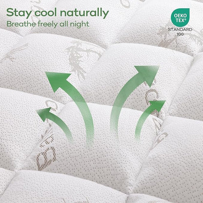 OLANLY Queen Mattress Topper – Viscose Made from Bamboo, Cooling Soft Queen Pillow Top Mattress Pad for Back Pain Relief, Plush Down Alternative Fill Bed Topper with Elastic Deep Pocket, White