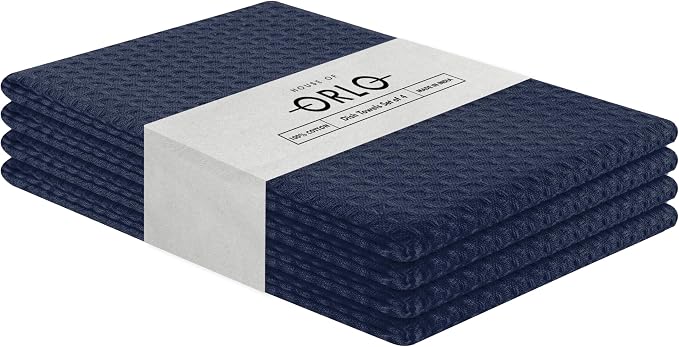 Navy Waffle Kitchen Towels, Quick Drying, 100% Cotton, Machine Washable by HOUSEOFORLO