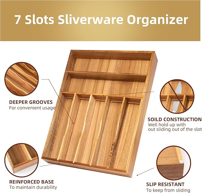 Silverware Organizer Acacia Kitchen Drawer Organizer Utensil Organizer - Image 3