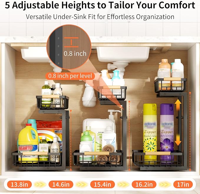Under Sink Organizer, Under Sink Organizers and Storage, 2-Tier Pull Out Under - Image 4