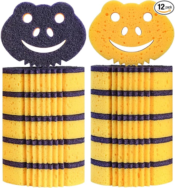 SmilePowo 12 Pack Frog Dual-Sided Multi-Functional Premium Cleaning Sponges by SmilePowo