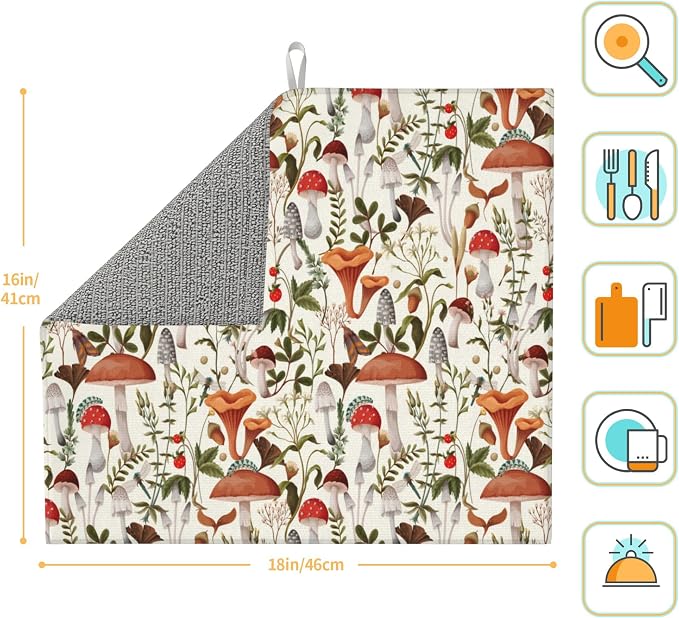 Boho Mushroom Decor Dish Drying Mat - Image 2