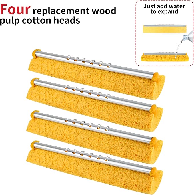 4 Pack of Replaceable Compressed Cellulose Sponge Mop Heads, Size:12.8 Inch - Image 6