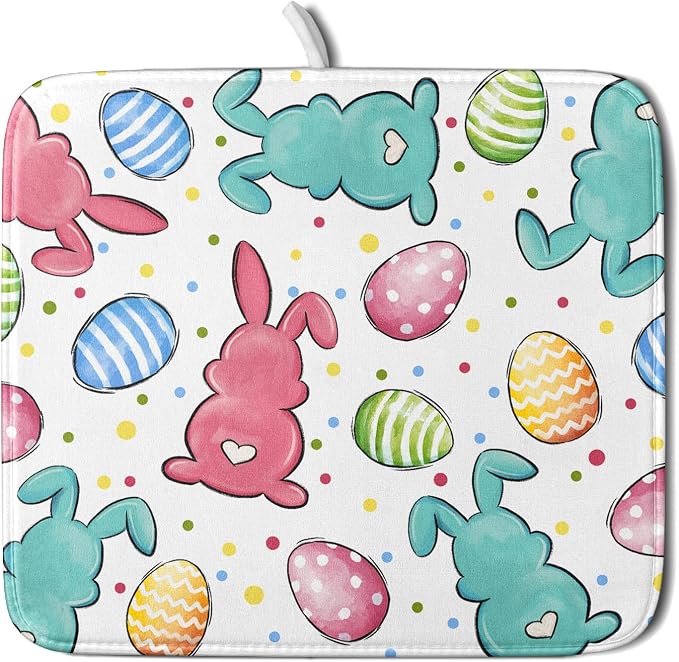 Easter Dish Drying Mat for Kitchen Counter Colorful Bunny Holiday Microfiber by Unknown