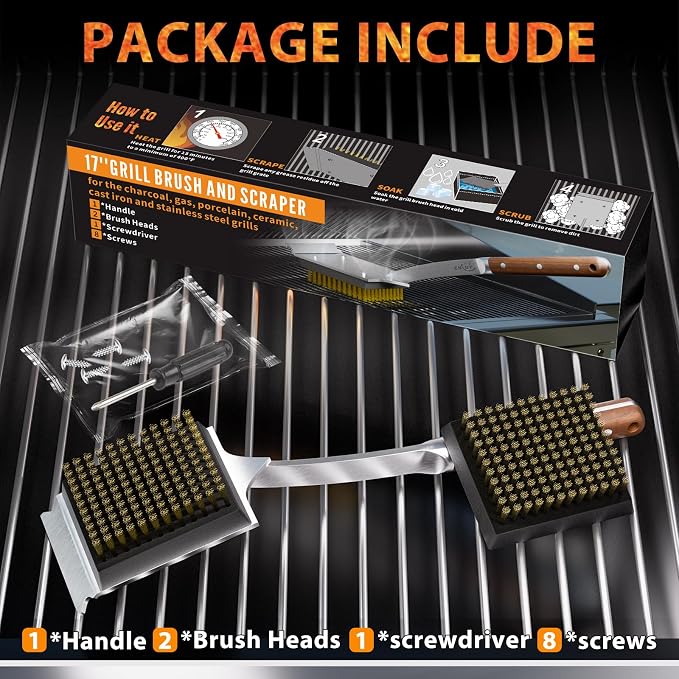 ENLOY Grill Brush and Scraper for Barbecue, Extended Rosewood Handle and 2 - Image 9