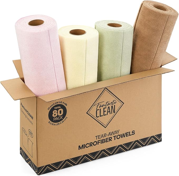 Fantasticlean Tear-Away Dish Cloth- 80 Sheets, 4 Rolls by Fantasticlean