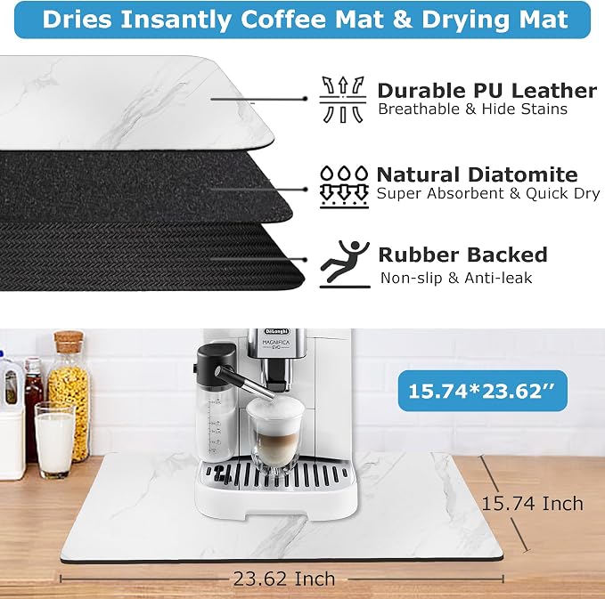 Dish Drying Mat Coffee Bar Mat for Kitchen Counter, Absorbent Dish Rack Pad - Image 5