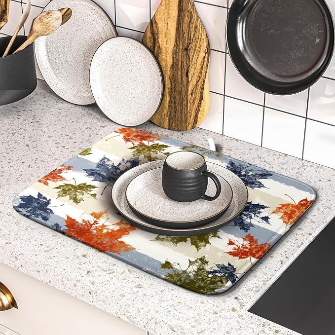 Autumn Colorful Maple Leaves Dish Drying Mat - Image 5