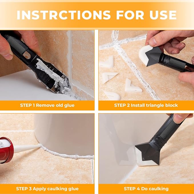 Saker Silicone Caulking Tools-3 in 1 Sealant Finishing Tool Grout Remove - Image 2