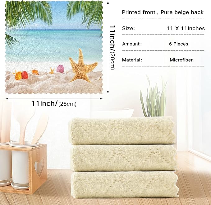 ALAZA Dish Towels Kitchen Cleaning Cloths Palm Leaf Starfish Summer Beach Dish - Image 3