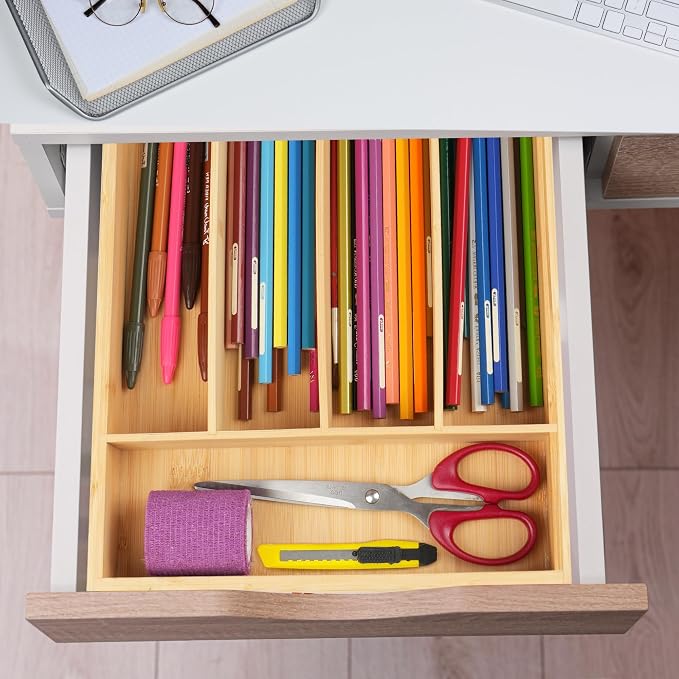 LotFancy Bamboo Kitchen Drawer Organizer, 9.5 Inch Silverware Tray - Image 5