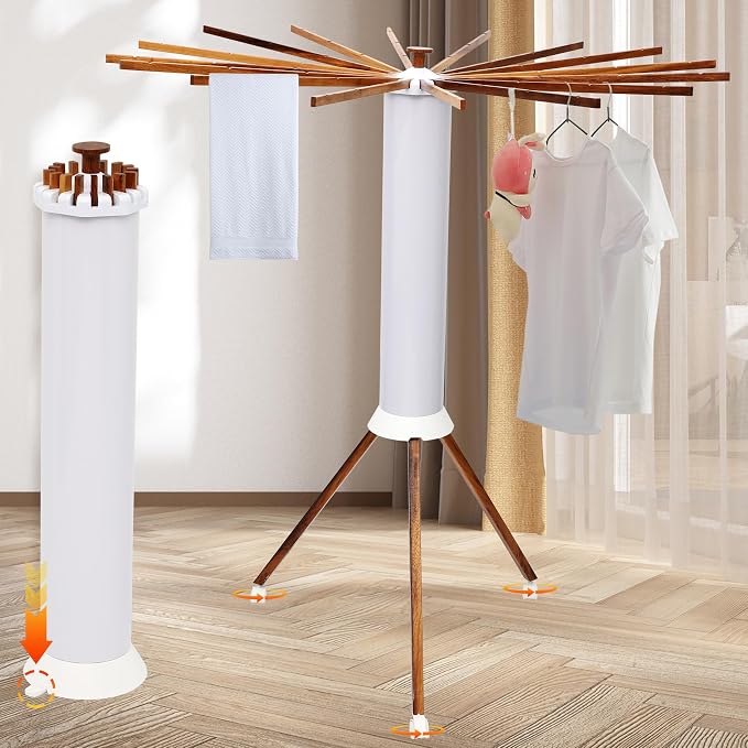 Portable Teak Tripod Clothes Drying Rack, Foldable Space-Saving Design by Bootuuisadedicatedservice